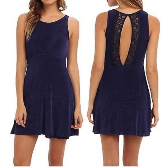 Free People Lady Jane Paisley Lace Fit & Flare Dress Navy - Picture 2 of 6